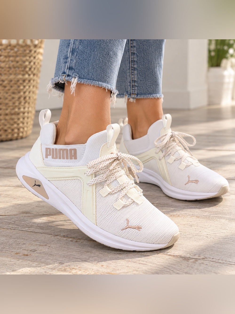 Puma Women’s Ivory and Soft Pink Athletic Sneakers